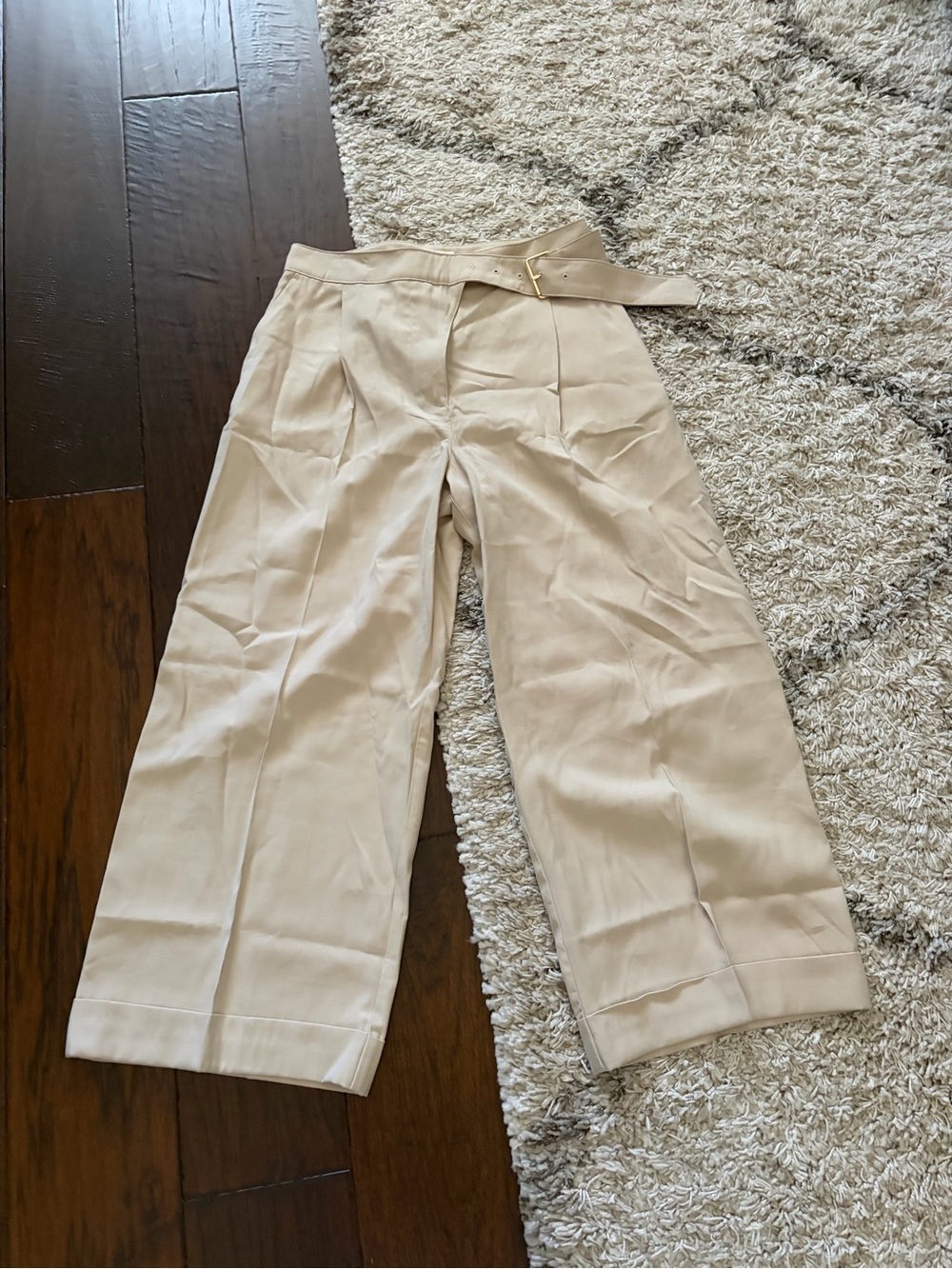 H&M Wide-Leg Belted Womens Pants  — Beige
